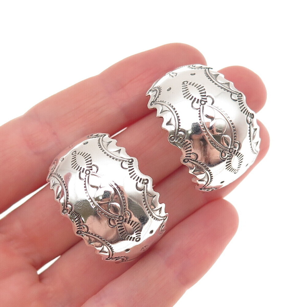 Old Pawn 925 Sterling Silver Vintage Southwestern Oxidized Tribal Earrings
